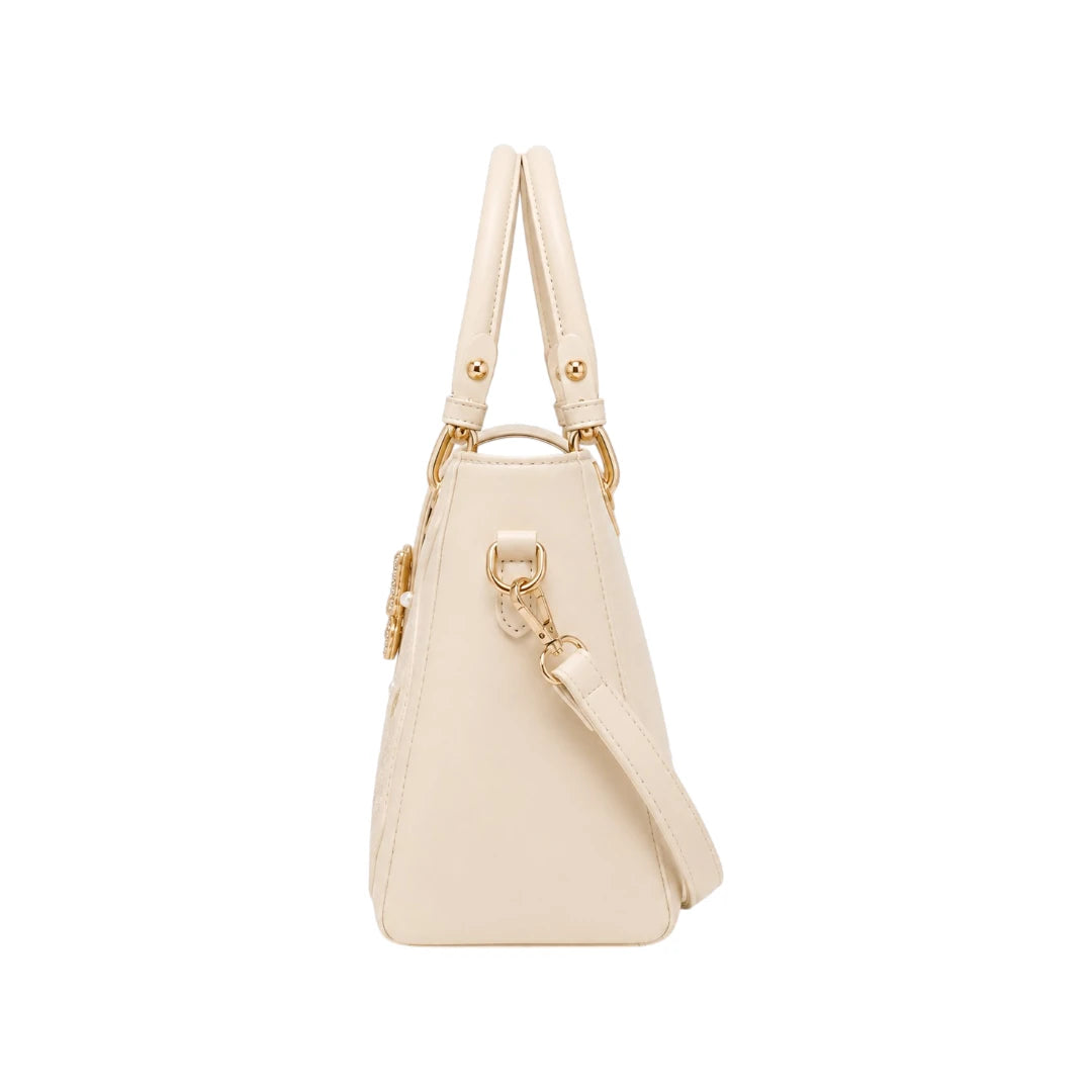 Bag Edits Ivory Faux Leather Bag with Butterfly & Floral Embellishments