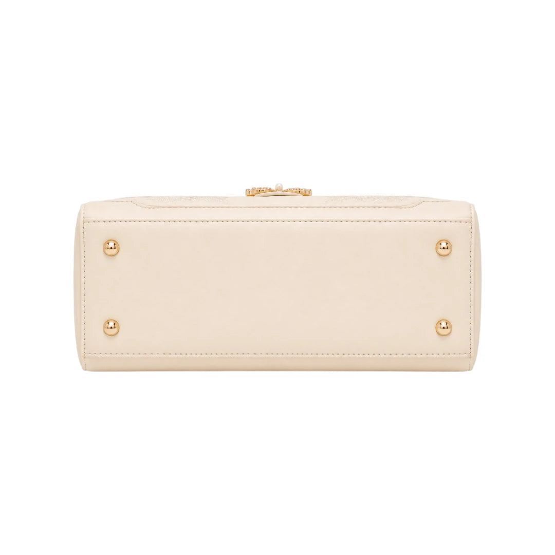 Bag Edits Ivory Faux Leather Bag with Butterfly & Floral Embellishments